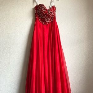 Sherri Hill Red Sweetheart Dress with Beaded Top